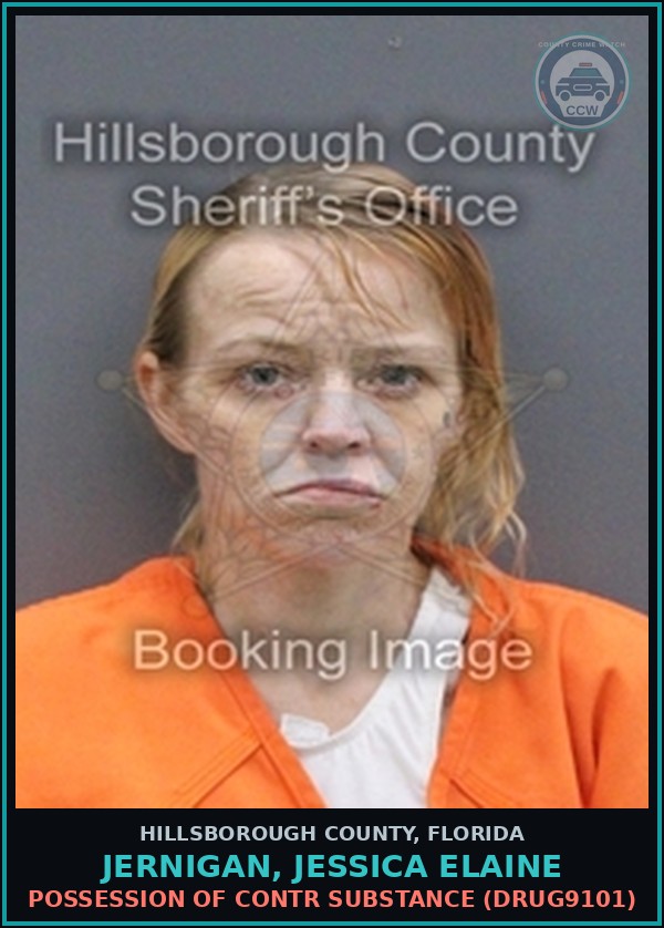 Booking mugshot of JERNIGAN, JESSICA ELAINE in Hillsborough County