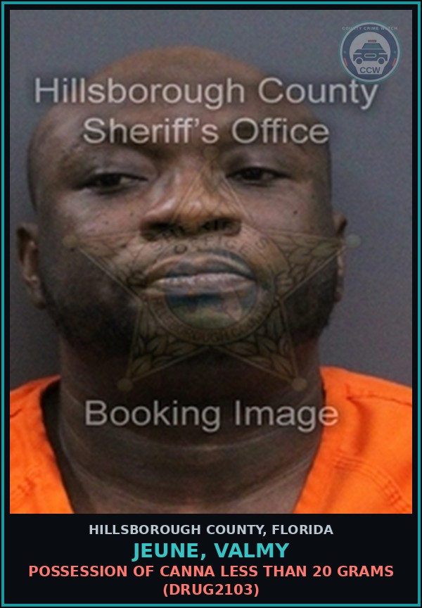 Booking mugshot of JEUNE, VALMY in Hillsborough County