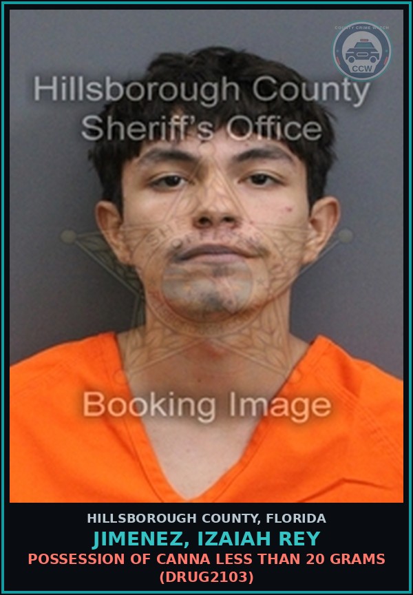 Booking mugshot of JIMENEZ, IZAIAH REY in Hillsborough County