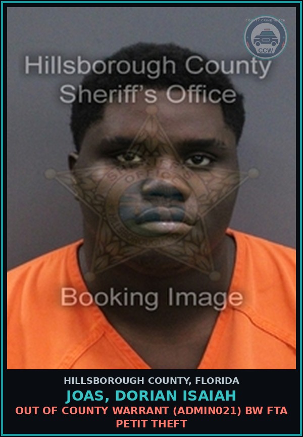Booking mugshot of JOAS, DORIAN ISAIAH in Hillsborough County