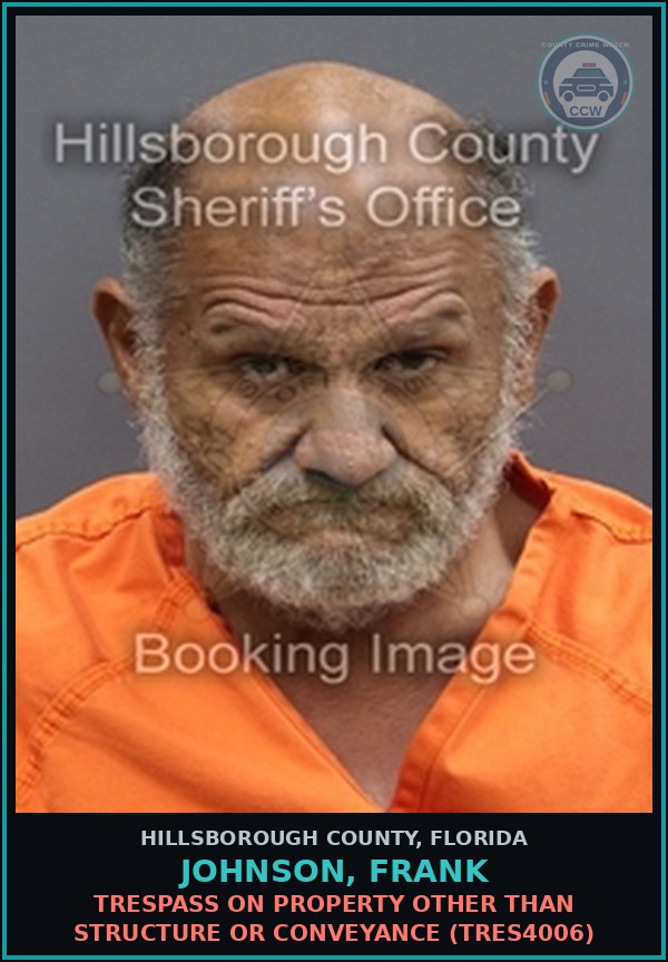 Booking mugshot of JOHNSON, FRANK in Hillsborough County
