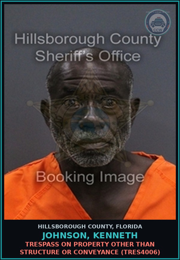 Booking mugshot of JOHNSON, KENNETH in Hillsborough County