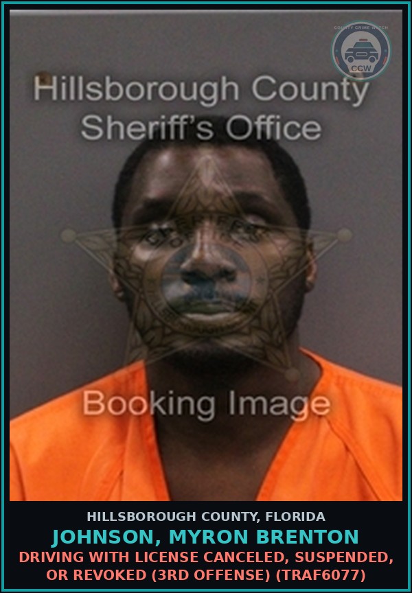 Booking mugshot of JOHNSON, MYRON BRENTON in Hillsborough County