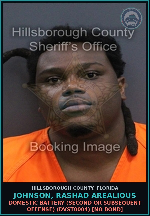 Booking mugshot of JOHNSON, RASHAD AREALIOUS in Hillsborough County