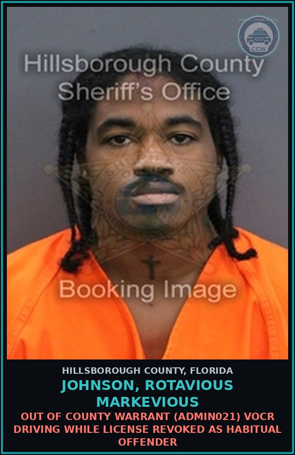 Booking mugshot of JOHNSON, ROTAVIOUS MARKEVIOUS in Hillsborough County