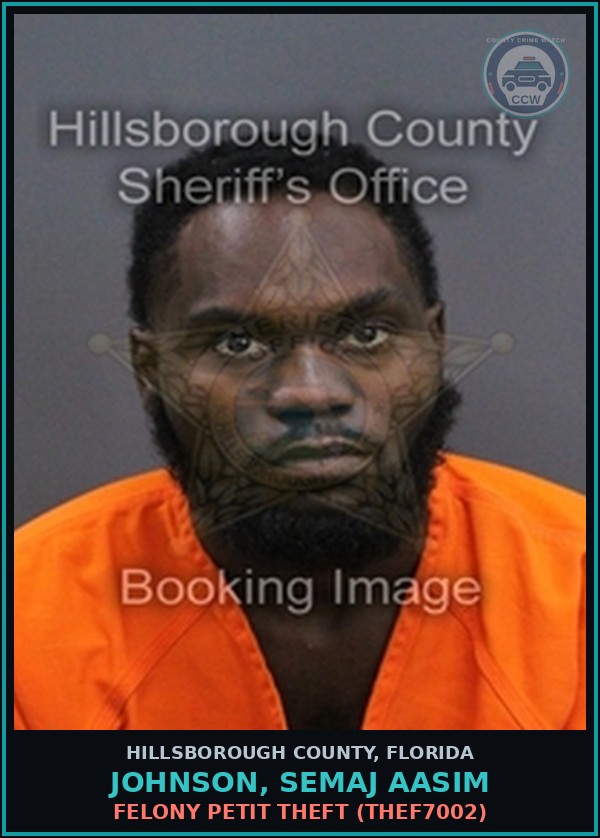 Booking mugshot of JOHNSON, SEMAJ AASIM in Hillsborough County