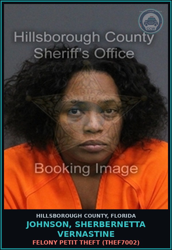 Booking mugshot of JOHNSON, SHERBERNETTA VERNASTINE in Hillsborough County
