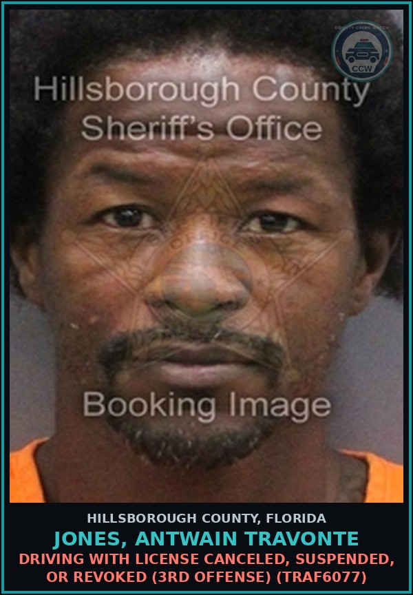 Booking mugshot of JONES, ANTWAIN TRAVONTE in Hillsborough County