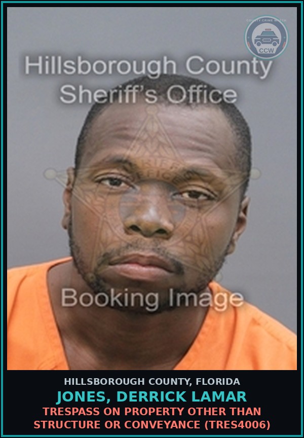 Booking mugshot of JONES, DERRICK LAMAR in Hillsborough County