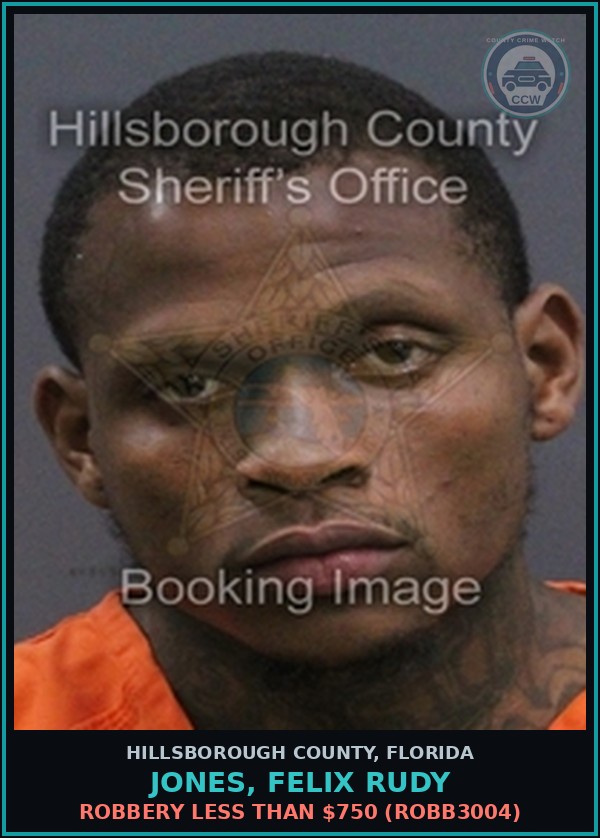 Booking mugshot of JONES, FELIX RUDY in Hillsborough County