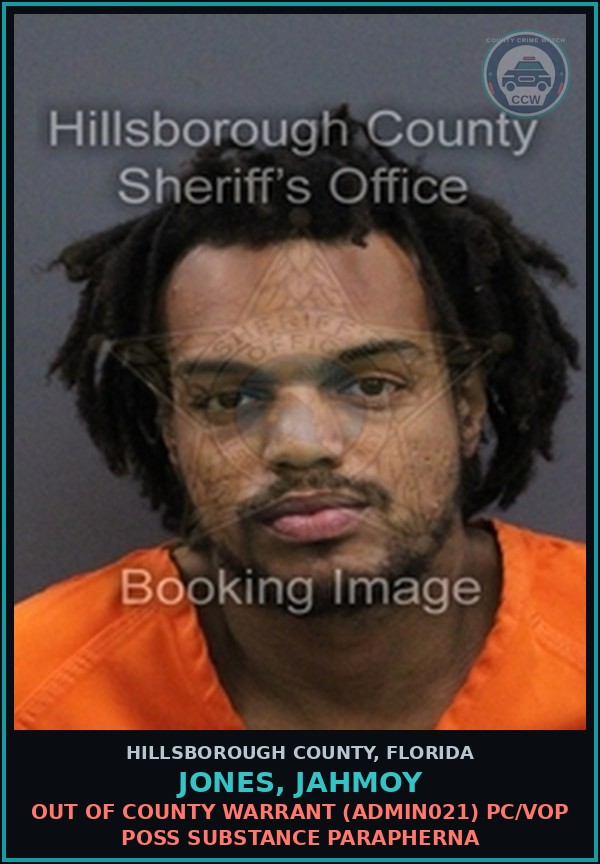 Booking mugshot of JONES, JAHMOY in Hillsborough County