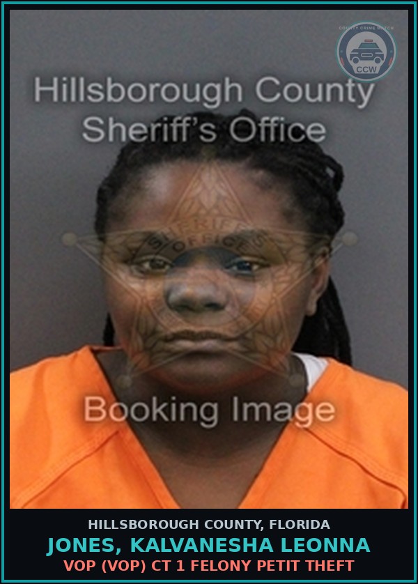 Booking mugshot of JONES, KALVANESHA LEONNA in Hillsborough County