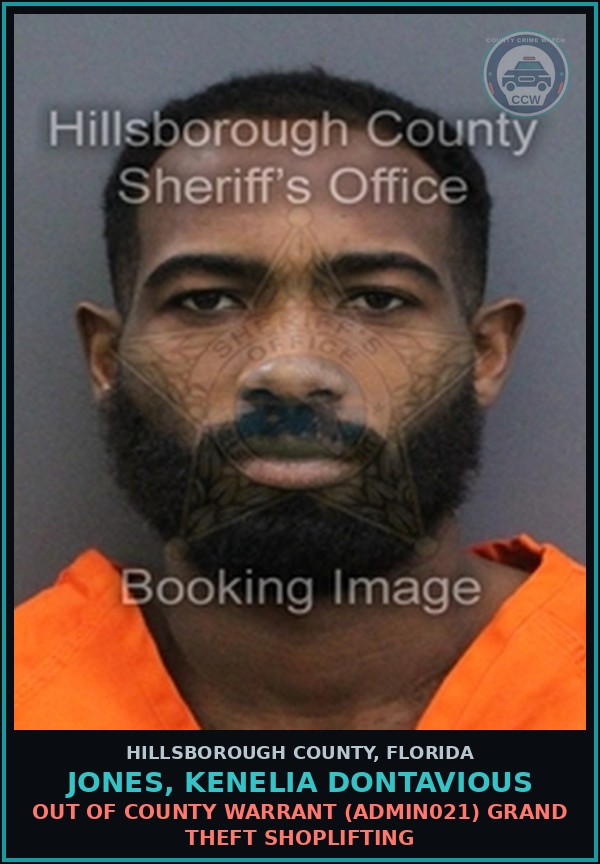 Booking mugshot of JONES, KENELIA DONTAVIOUS in Hillsborough County