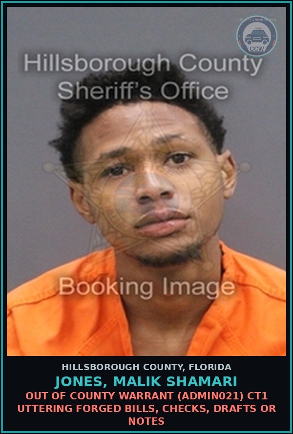 Booking mugshot of JONES, MALIK SHAMARI in Hillsborough County