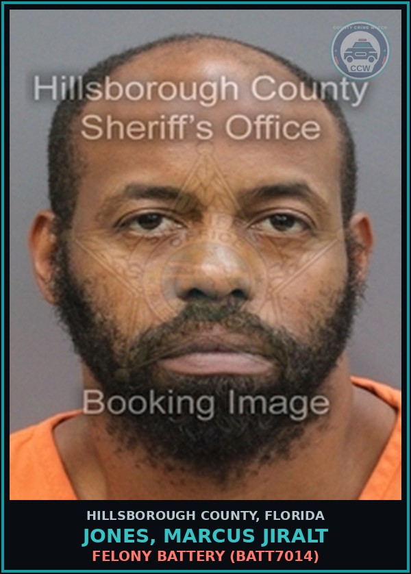 Booking mugshot of JONES, MARCUS JIRALT in Hillsborough County