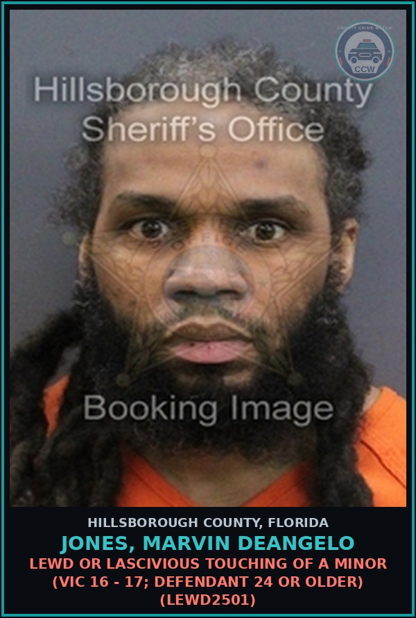 Booking mugshot of JONES, MARVIN DEANGELO in Hillsborough County