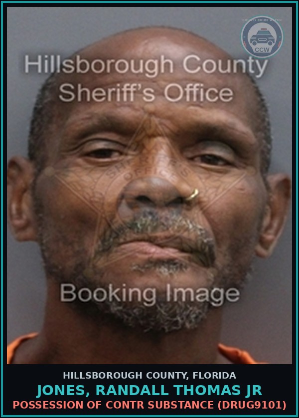 Booking mugshot of JONES, RANDALL THOMAS JR in Hillsborough County