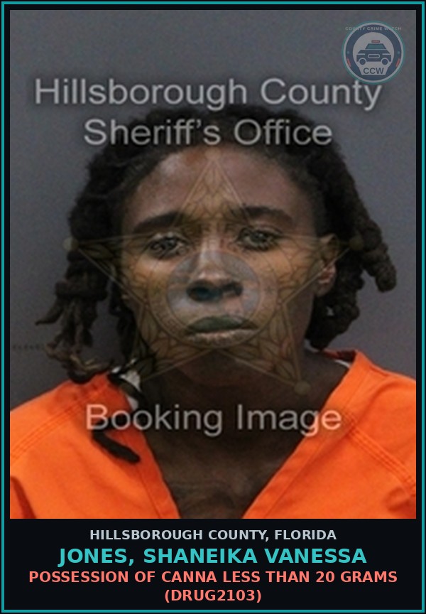 Booking mugshot of JONES, SHANEIKA VANESSA in Hillsborough County