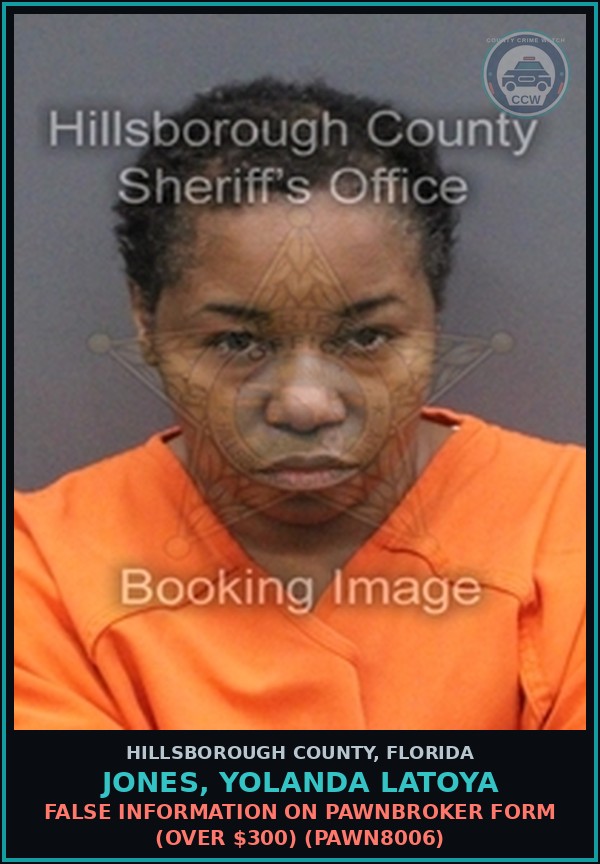 Booking mugshot of JONES, YOLANDA LATOYA in Hillsborough County