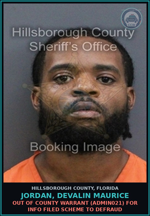 Booking mugshot of JORDAN, DEVALIN MAURICE in Hillsborough County