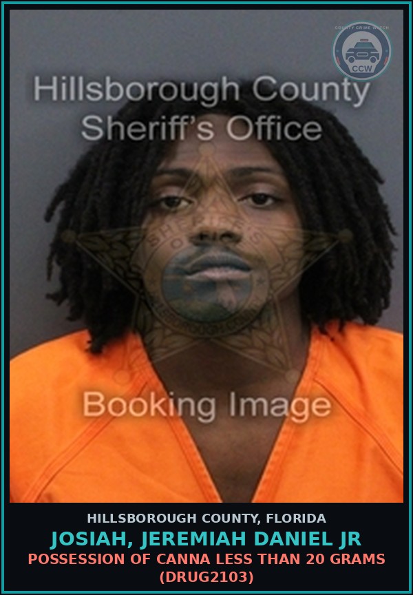 Booking mugshot of JOSIAH, JEREMIAH DANIEL JR in Hillsborough County