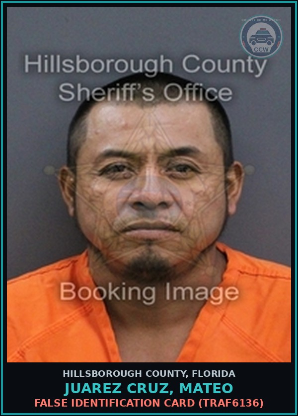 Booking mugshot of JUAREZ CRUZ, MATEO in Hillsborough County