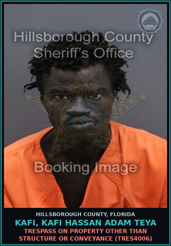 Booking mugshot of KAFI, KAFI HASSAN ADAM TEYA in Hillsborough County