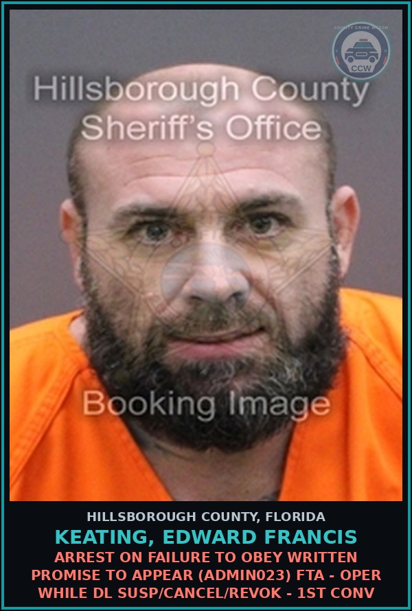 Booking mugshot of KEATING, EDWARD FRANCIS in Hillsborough County
