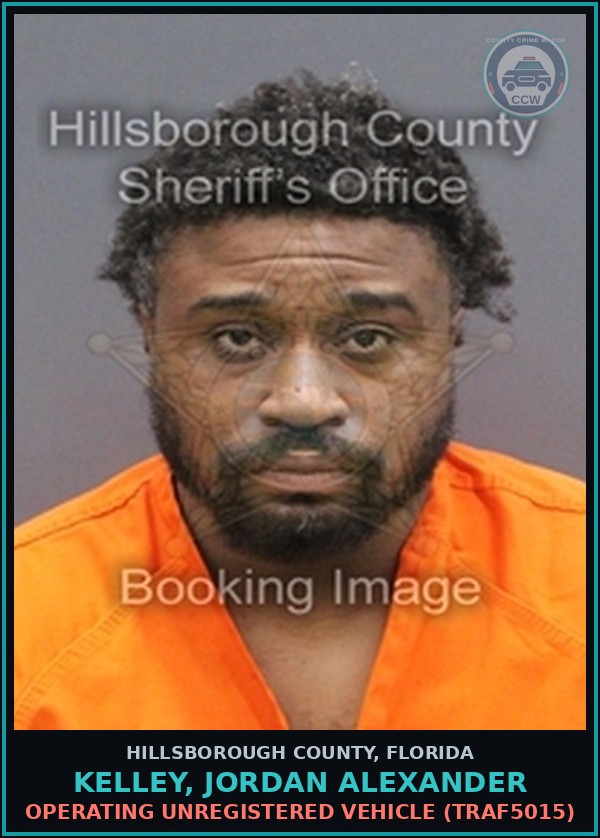 Booking mugshot of KELLEY, JORDAN ALEXANDER in Hillsborough County