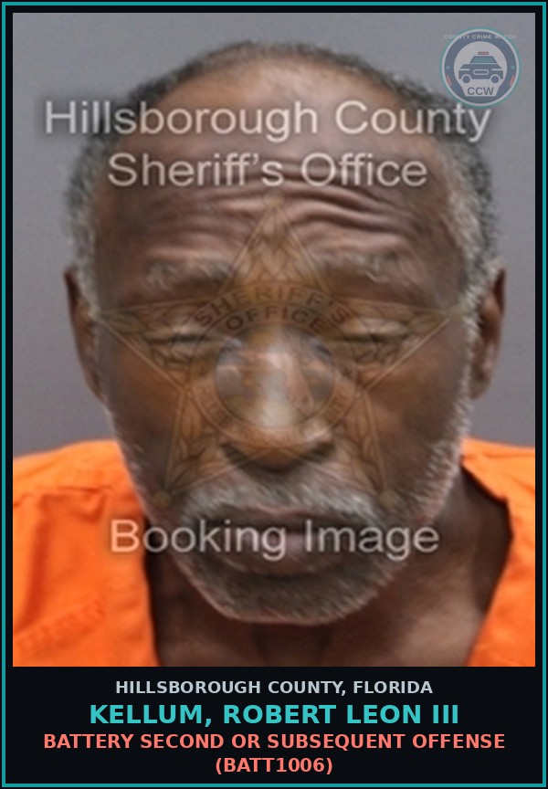 Booking mugshot of KELLUM, ROBERT LEON III in Hillsborough County