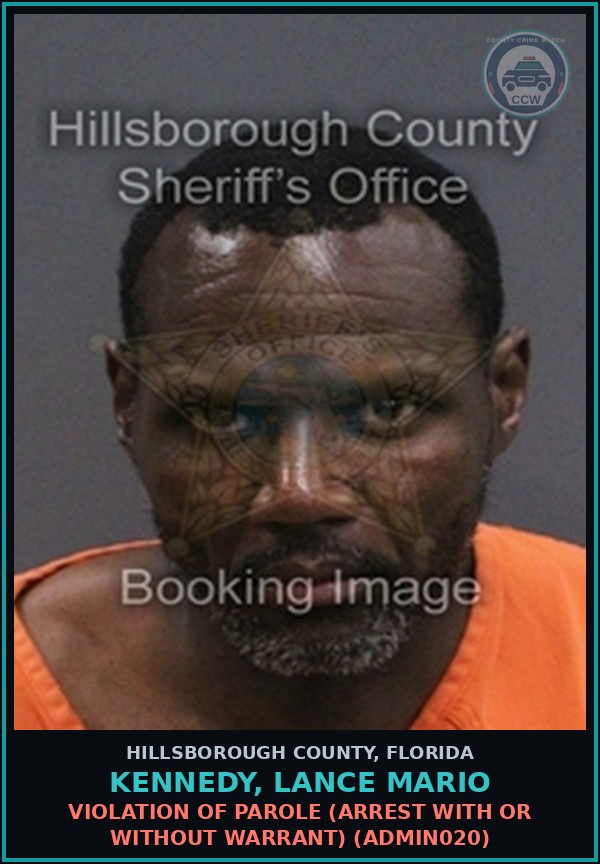 Booking mugshot of KENNEDY, LANCE MARIO in Hillsborough County