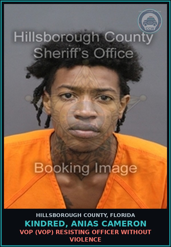 Booking mugshot of KINDRED, ANIAS CAMERON in Hillsborough County