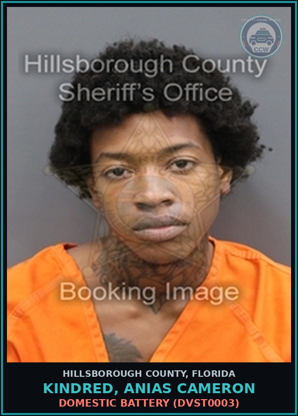 Booking mugshot of KINDRED, ANIAS CAMERON in Hillsborough County