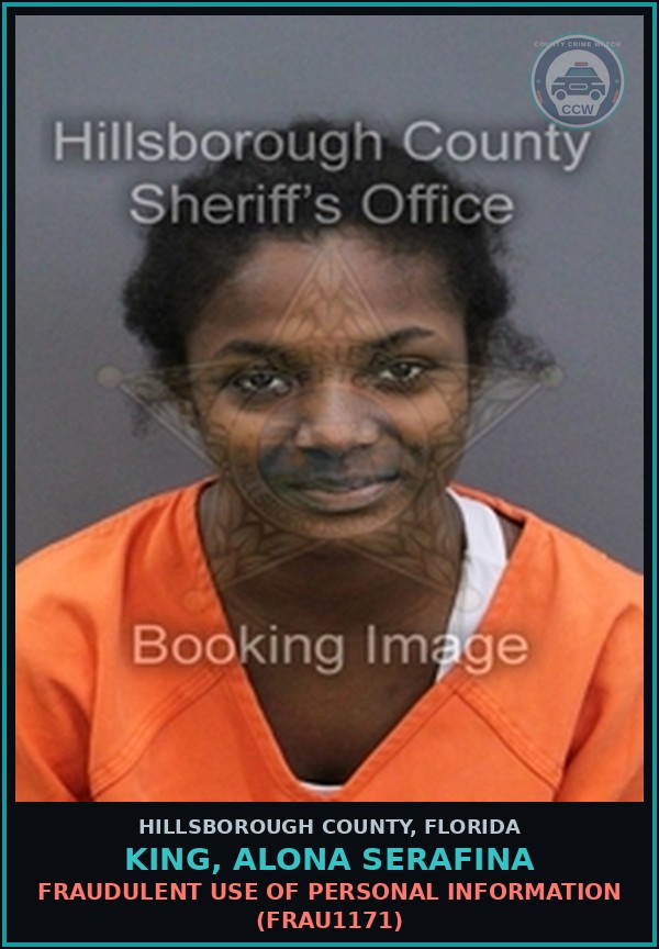 Booking mugshot of KING, ALONA SERAFINA in Hillsborough County