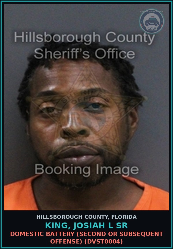 Booking mugshot of KING, JOSIAH L SR in Hillsborough County
