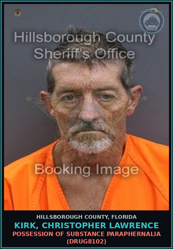 Booking mugshot of KIRK, CHRISTOPHER LAWRENCE in Hillsborough County