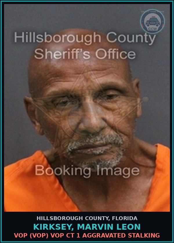 Booking mugshot of KIRKSEY, MARVIN LEON in Hillsborough County