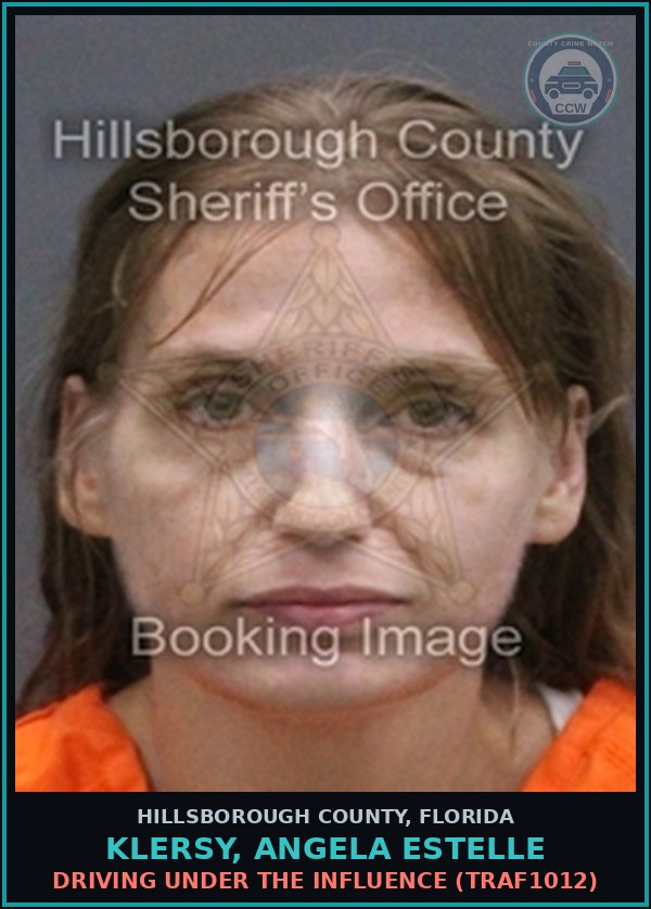 Booking mugshot of KLERSY, ANGELA ESTELLE in Hillsborough County