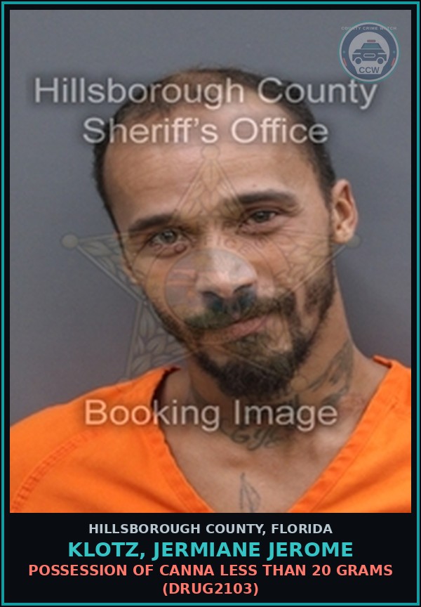 Booking mugshot of KLOTZ, JERMIANE JEROME in Hillsborough County