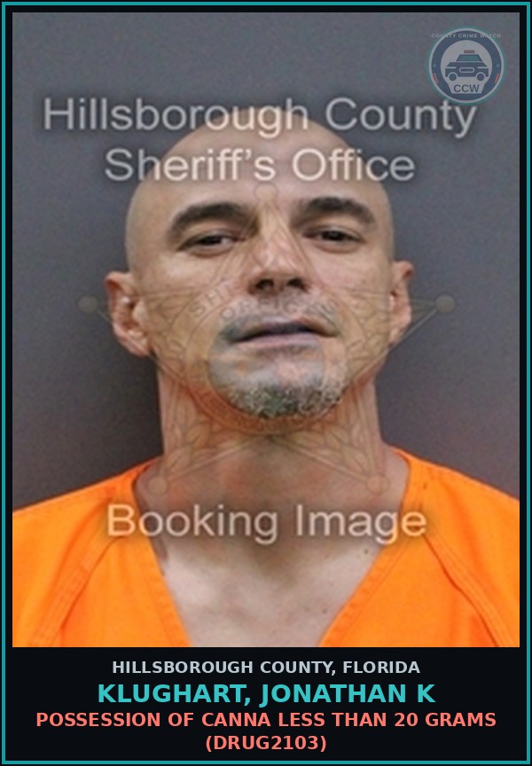 Booking mugshot of KLUGHART, JONATHAN K in Hillsborough County