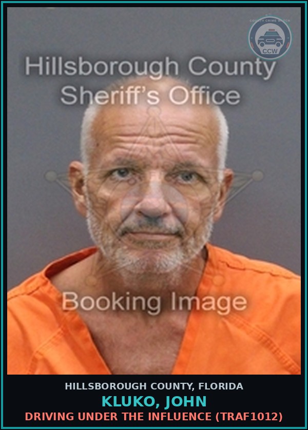 Booking mugshot of KLUKO, JOHN in Hillsborough County