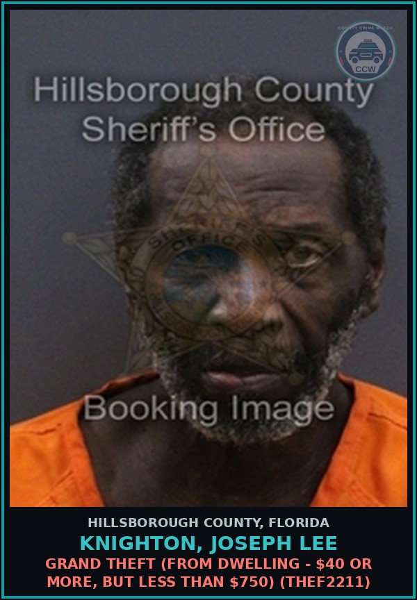 Booking mugshot of KNIGHTON, JOSEPH LEE in Hillsborough County