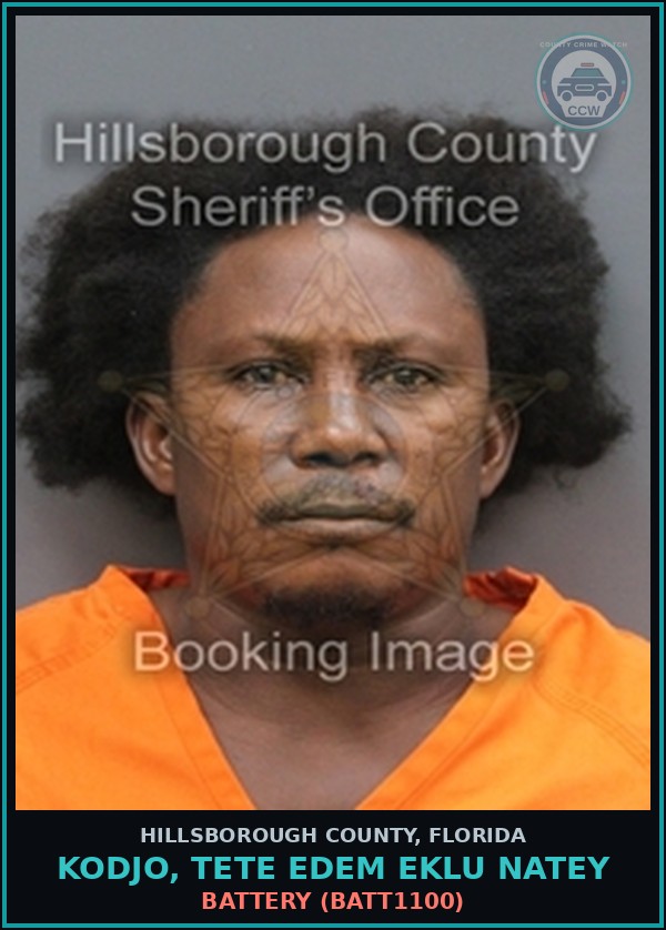 Booking mugshot of KODJO, TETE EDEM EKLU NATEY in Hillsborough County