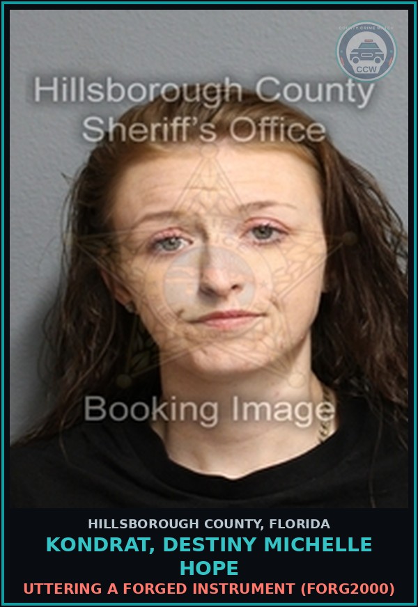Booking mugshot of KONDRAT, DESTINY MICHELLE HOPE in Hillsborough County