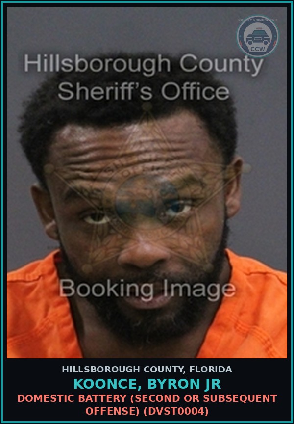 Booking mugshot of KOONCE, BYRON JR in Hillsborough County