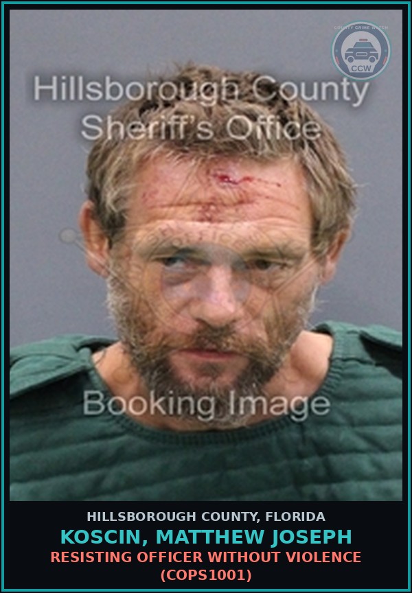Booking mugshot of KOSCIN, MATTHEW JOSEPH in Hillsborough County