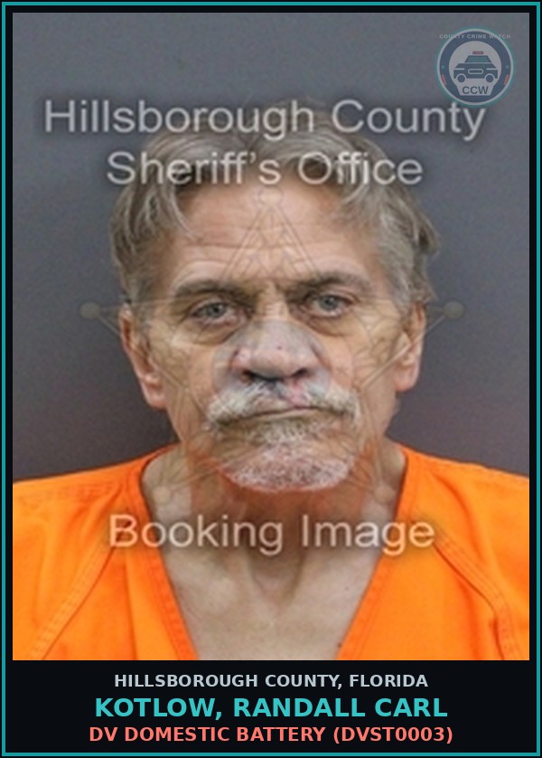 Booking mugshot of KOTLOW, RANDALL CARL in Hillsborough County