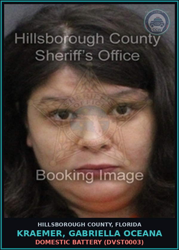 Booking mugshot of KRAEMER, GABRIELLA OCEANA in Hillsborough County