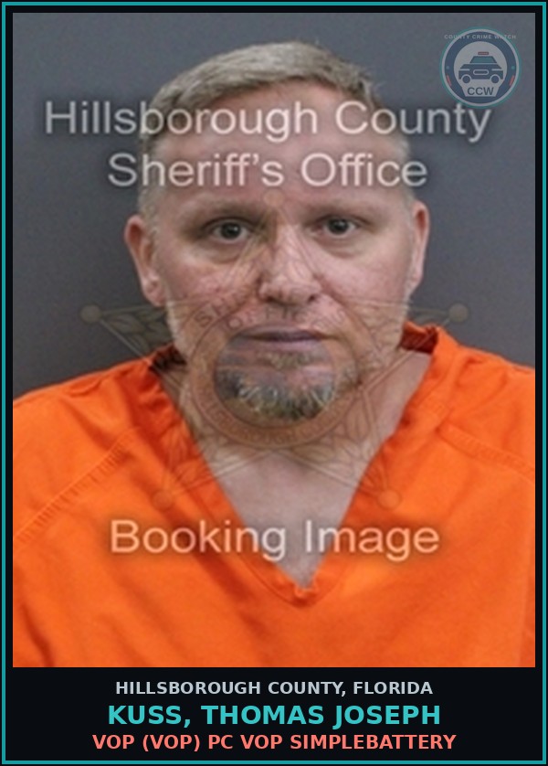 Booking mugshot of KUSS, THOMAS JOSEPH in Hillsborough County