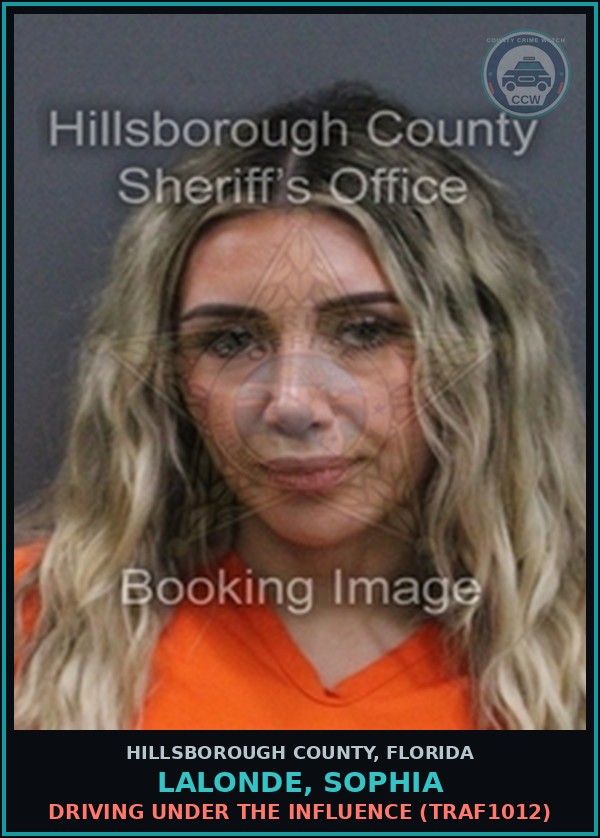 Booking mugshot of LALONDE, SOPHIA in Hillsborough County